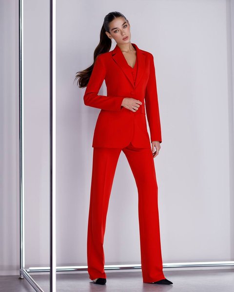 Elegancki damski garnitur trzyczęściowy 402 czerwony, XS