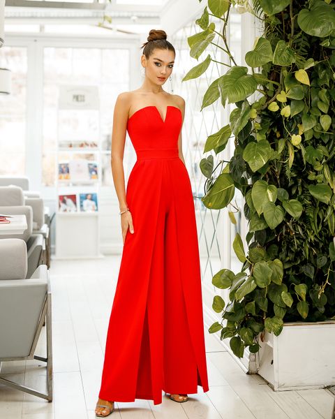 Elegancki kombinezon z gorsetową górą czerwony KASA 323-XS red