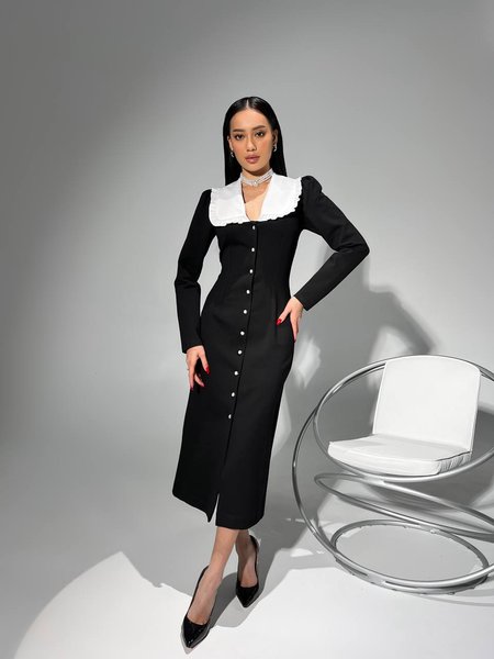 Sukienka midi w stylu retro „Gałyna” czarny, XS