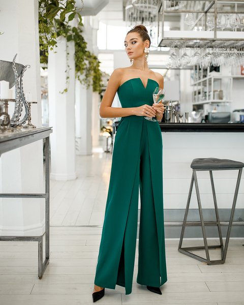 Elegancki kombinezon z gorsetową górą zielony KASA 323-XS green